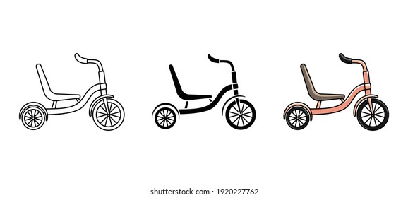 Vector set of tricycles. Cycling. Active lifestyle. Line art
