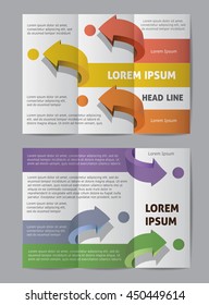 Vector set of tri-fold brochure design template on both sides with abstract background. Science vector background.