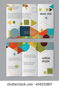 Vector set of tri-fold brochure design template on both sides with abstract background. Science vector background.