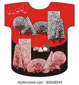 Vector set of trimmed trees and bushes of different shapes,  hand drawn in art deco mosaic  style.