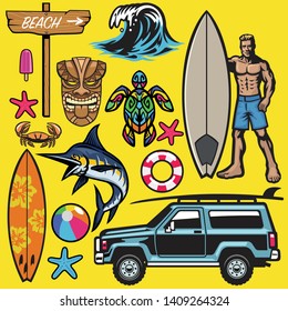 vector of set of tropical beach holiday objects