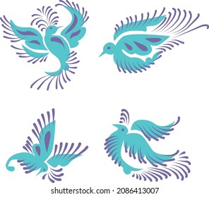 Vector set of tropical birds illustration, Colibri, parrot