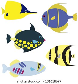Vector set of tropical fish isolated on white