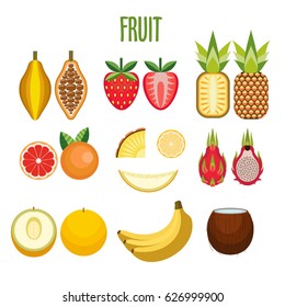 Vector set of tropical fruits. Isolated on a white background.