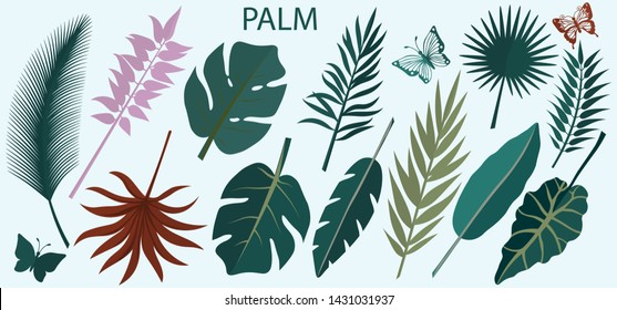 Vector set of tropical leaves. Laser cut. Template for laser cutting and Plotter. Vector illustration. Pattern for the laser cut, serigraphy, plotter.