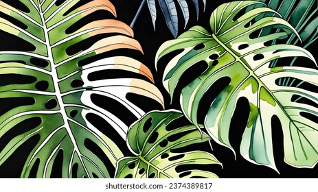 Conjunto vectorial de hojas tropicales. Tres tipos diferentes de mostera deliciosa.