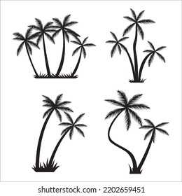 Vector Set Of Tropical Palm Trees Silhouettes Illustration Isolated On White Background