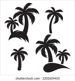 Vector Set Of Tropical Palm Trees Silhouettes Illustration Isolated On White Background