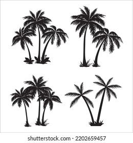 Vector Set Of Tropical Palm Trees Silhouettes Illustration Isolated On White Background