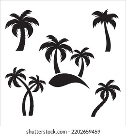 Vector Set Of Tropical Palm Trees Silhouettes Illustration Isolated On White Background