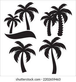 Vector Set Of Tropical Palm Trees Silhouettes Illustration Isolated On White Background