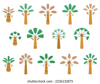 Vector set of tropical palm trees isolated on white background.