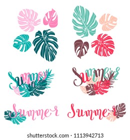 Vector set of tropical summer leaves.