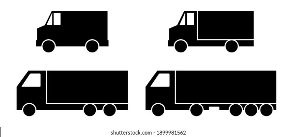 Vector set of trucks icons. Cargo vans. Logo of transport. Vector illustration.