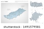 Vector set of Turkey country.  Isometric 3d map, Turkey map, Asia map - with region, state names and city names.