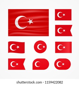 vector set Turkish flag on a white background