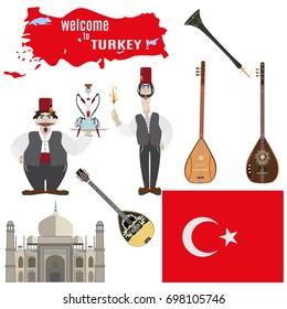 Vector set of turkish symbols. Welcome to Turkey concept design elements, icons in flat style.