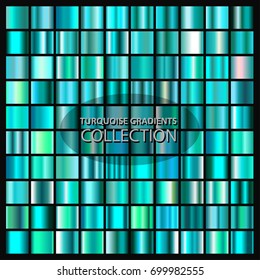 Vector set of turquoise gradients.Turquoise squares collection.Colorful backgrounds for your design