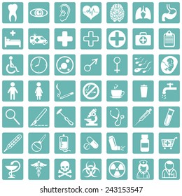 Vector Set of Turquoise Square Medical Icons