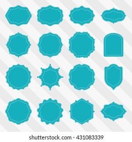 Vector set of turquoise vintage labels for business with stitches. Labels vector set.