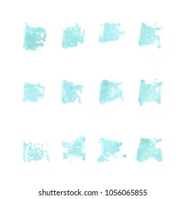 The vector set of turquoise watercolor brushes