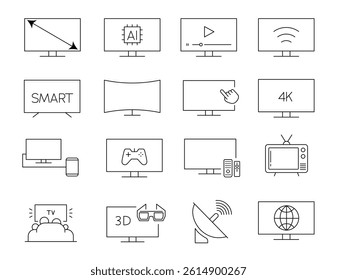 Vector set of TV line icons Editabe Stroke illustration	