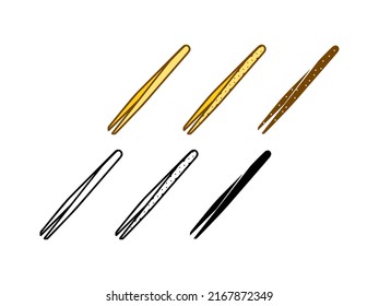 Vector set of tweezers in doodle style on white background