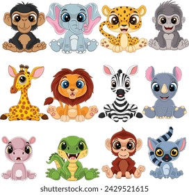 A Vector Set of Twelve Baby Animals