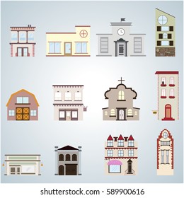 Vector Set of Twelve Various Buildings