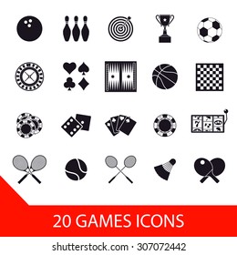 Vector set of twenty game icons. Sport illustration