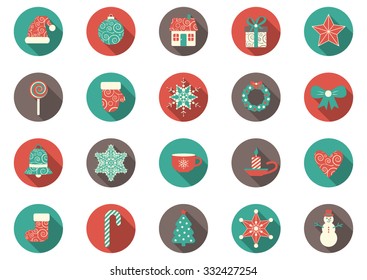 vector set of twenty round flat christmas icons. EPS