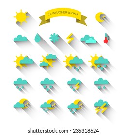 Vector set of twenty weather icons in trendy flat style