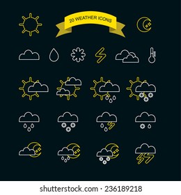 Vector set of twenty weather icons in trendy flat style
