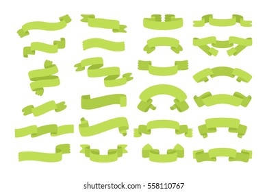 Vector set of twenty-four ribbons. Green ribbons banner isolated on white background.