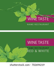 Vector set of two business cards for a store or restaurant for wine tasting with a branch of grapes on the green background