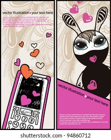 vector set of two cards with an abstract bunny and a calling phone