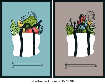vector set of two cards with hand drawn shopping  bags