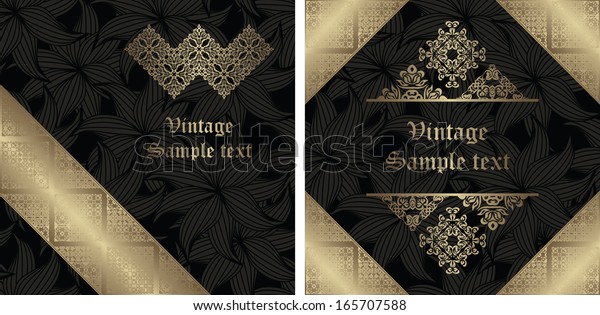 Vector Set Two Cards Vintage Seamless Stock Vector (Royalty Free ...