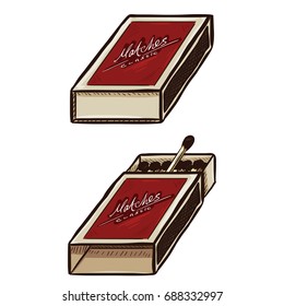 Vector Set of Two Cartoon Red Matchboxes. Open and Closed.