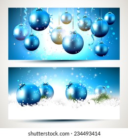 Vector set of two Christmas blue banners