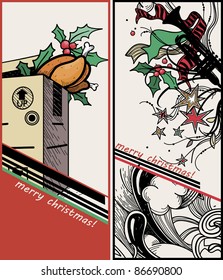 vector set of two christmas cards with a christmas turkey and rich decorations