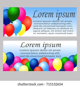 Vector set of two colorful birthday banners with confetti and balloons