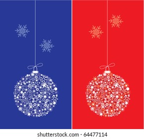 vector set of two colorful decorative winter holiday balls