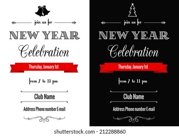 Vector set of two contrast New Year invitations in art deco style