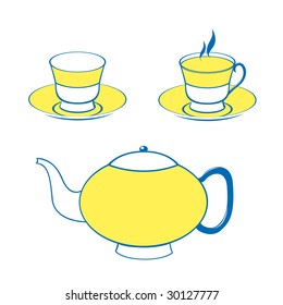 Vector set with two cups and the teapot