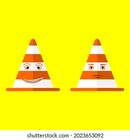 vector set of two cute roadblocks with happy and irritated expressions. vector with flat style and expression