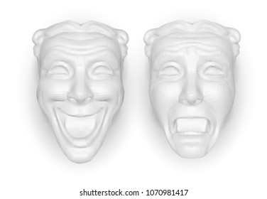 vector set of two facial masks, joy and sadness. isolated on white background