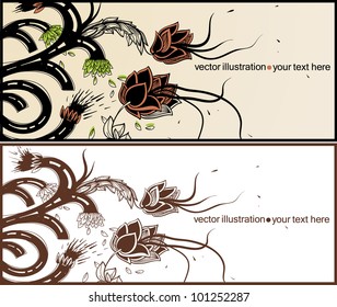vector set of two floral cards with fantasy hand drawn flowers