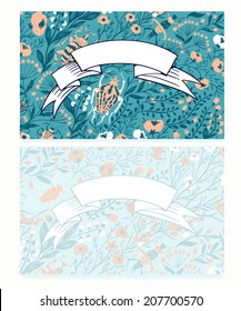 vector set of two floral cards with vintage ribbons