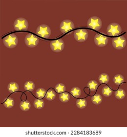 vector set of two garlands of larger and smaller sizes, a patterned garland in the form of yellow glowing stars, on a brown background